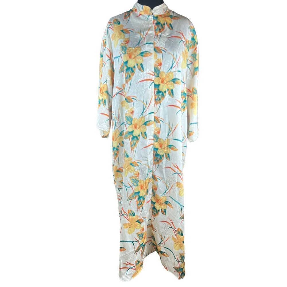 Vintage Lord & Taylor yellow floral housecoat nightgown dress kaftan 1xl